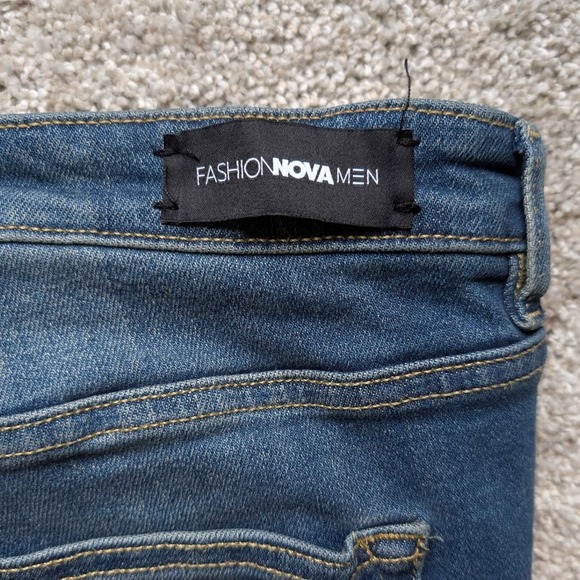Fashion Nova Men Moto Jeans Mens 42 Blue Distressed - Picture 5 of 5